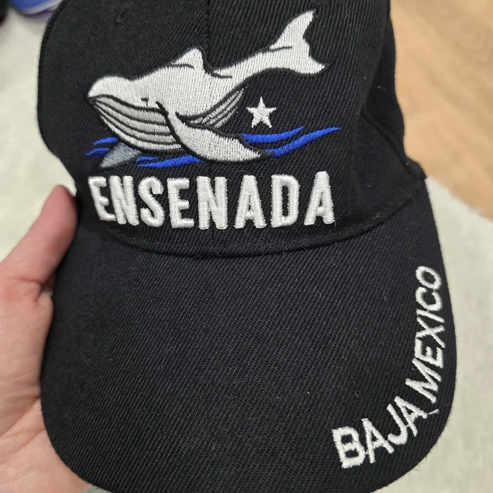 Ensenada Baja Mexico Whale Souvenir‎ Baseball Cap Hat - Black - Embroidered